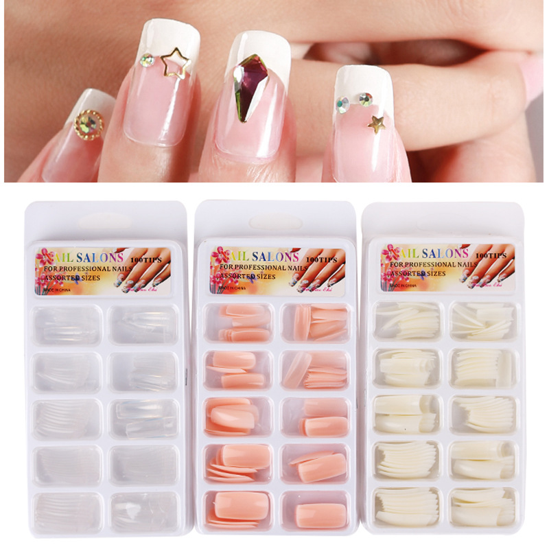 100pcs /Warna Alami Tips Kuku Palsu Perancis Transparan Buatan Kuku Palsu Art Alat Manikur Akrilik/Natural Color French False Nail Tips Transparent Artificial Fake Nails Art Acrylic Manicure Tools/kuku/Fake nails