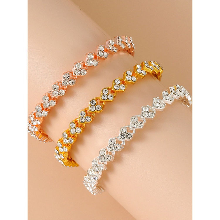 Gelang Kristal Berlian Cubic Zirconia Warna Silver Gold Rose Gold Untuk Pernikahan Wanita