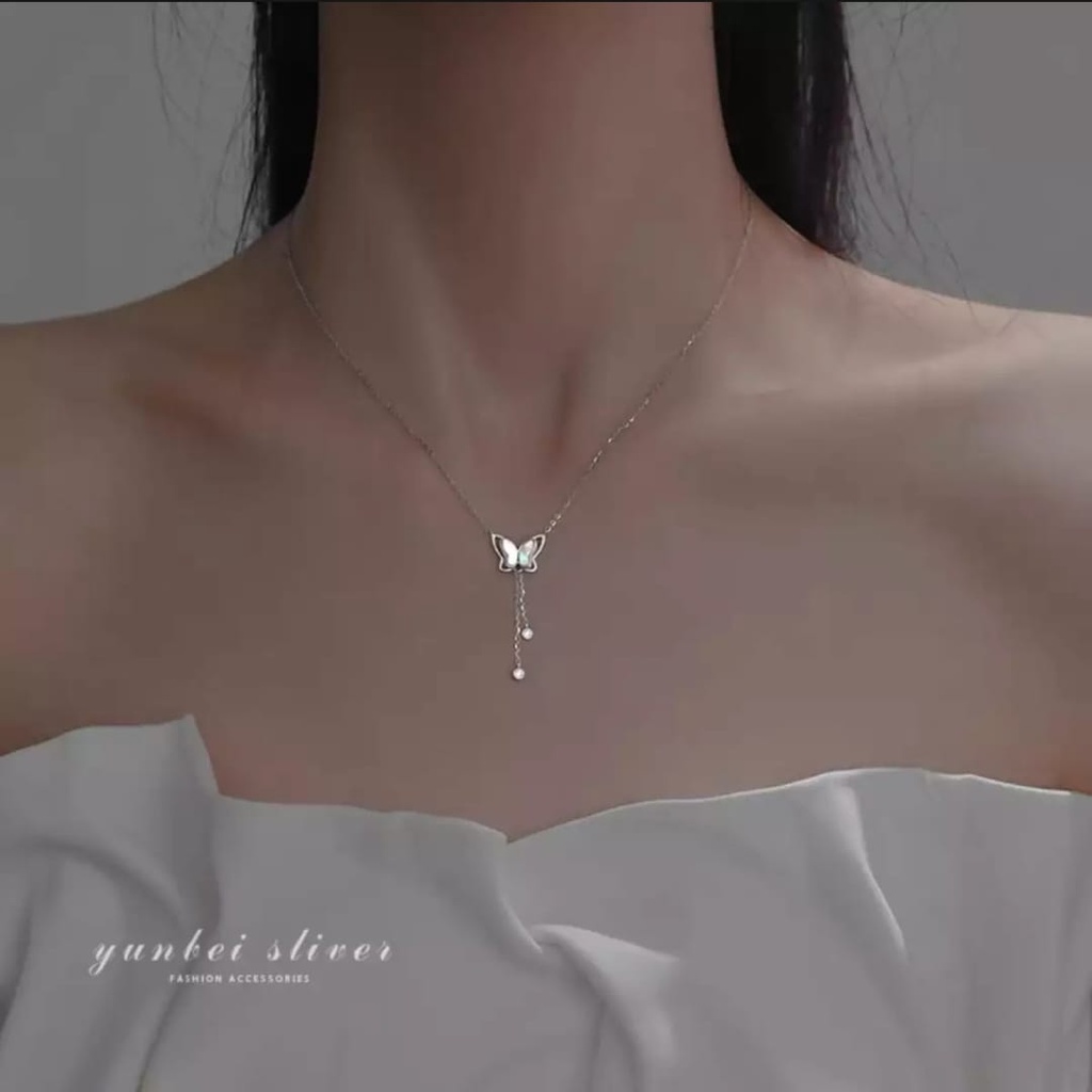 Kalung Titanium Premium model fuji liontin permata satu /Kalung wanita titanium anti karat Ala Korea Untuk Wanita Rantai Choker