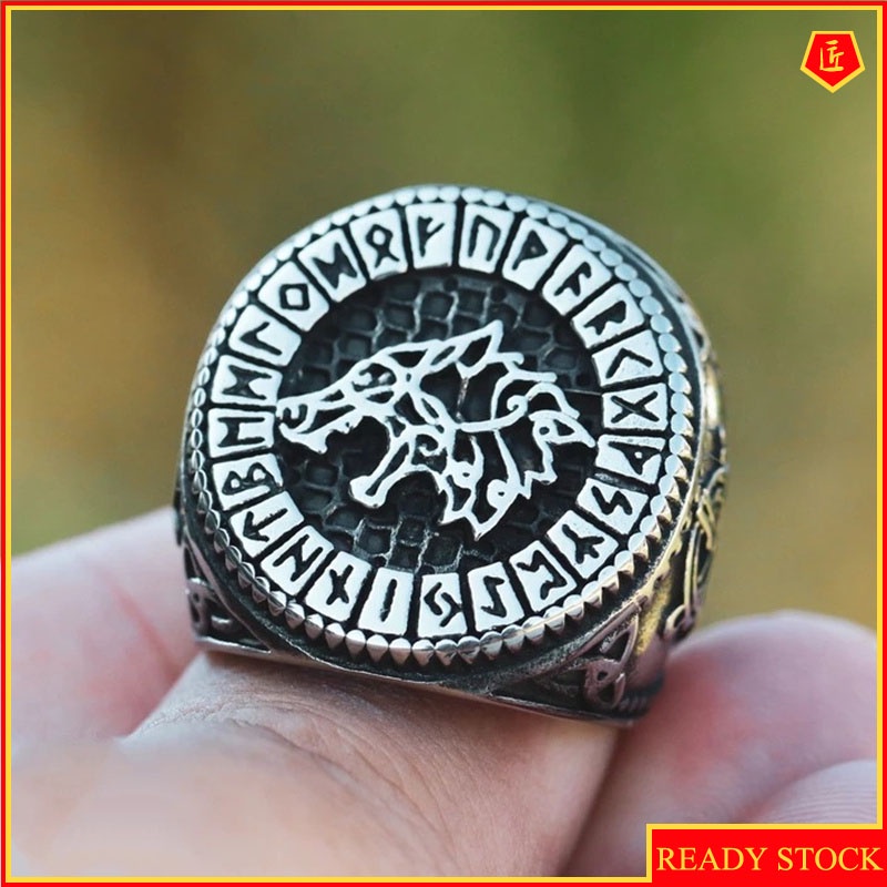 [Ready Stock]Retro Personalized Wolf Ring 925 Silver Black