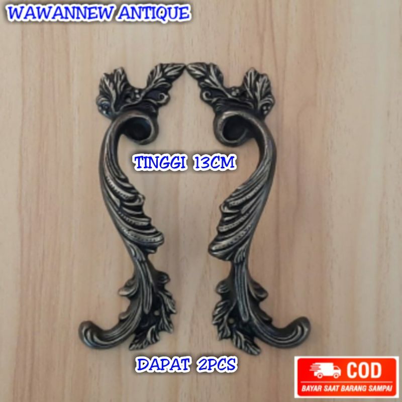 Handle / Tarikan Laci Gagang Lemari Pintu Rumah Kuningan Kitchen Set Motif Daun Cakar 13cm