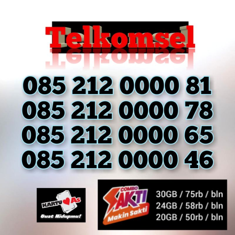Nomor cantik kwarted Telkomsel Sakti berkualitas special Kartu As limited edition minimalis 0000