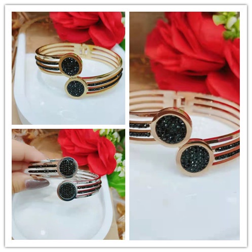 Set Gelang dan Cincin Titanium Permata Putih&amp;Hitam