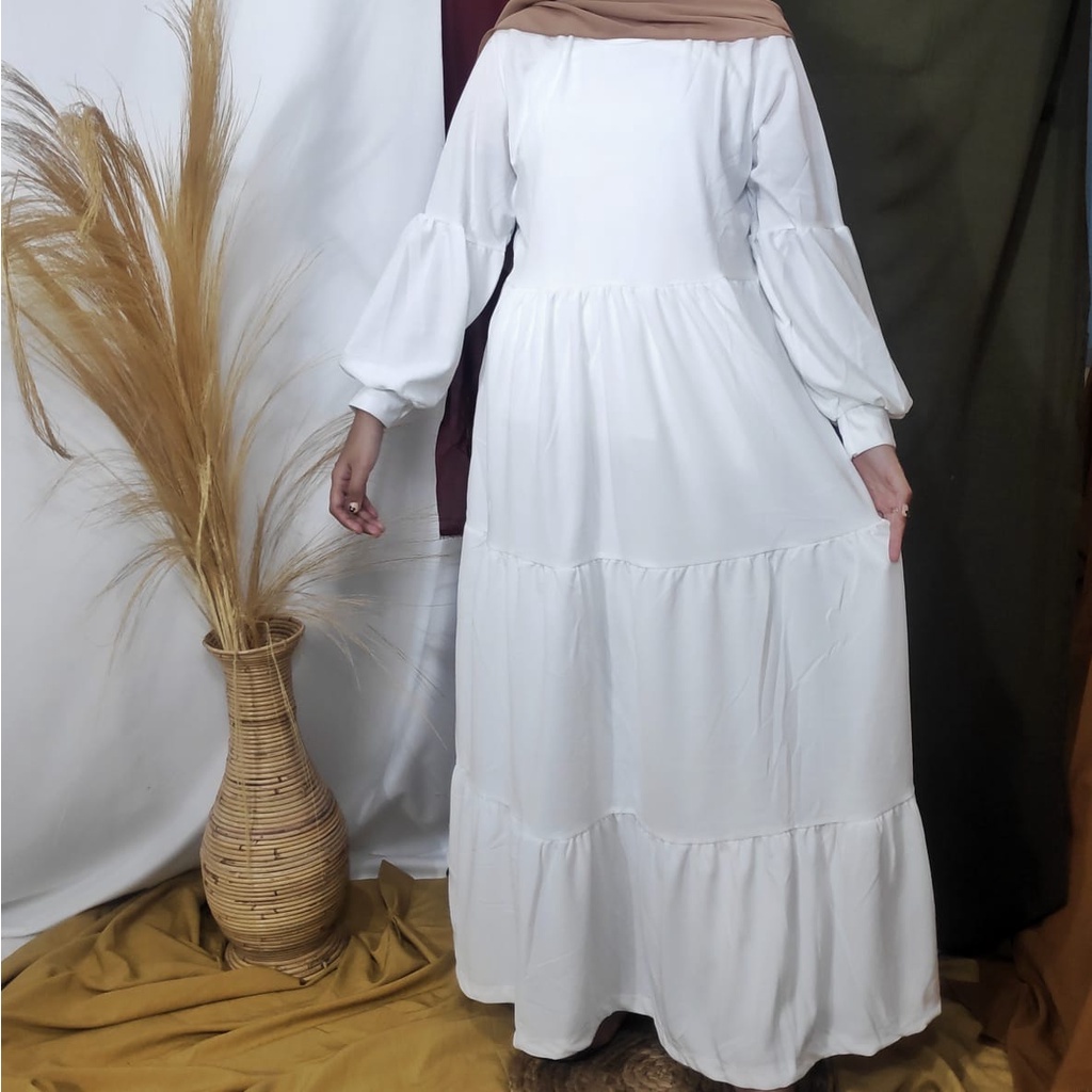 Gamis Wanita Lengan Panjang Fashion Muslim Devi Fit  L-XL Lingkar Dada 100cm Panjang 130cm-DEVI PUTIH