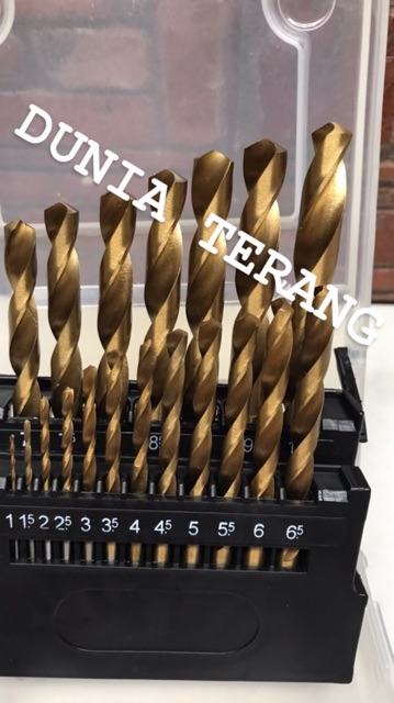 Mata Bor Besi Set 25 pcs ATS (1-13mm) Kuning / Hss Twist Drill Bit Set 25pcs (1 - 13 mm) Tin Coated