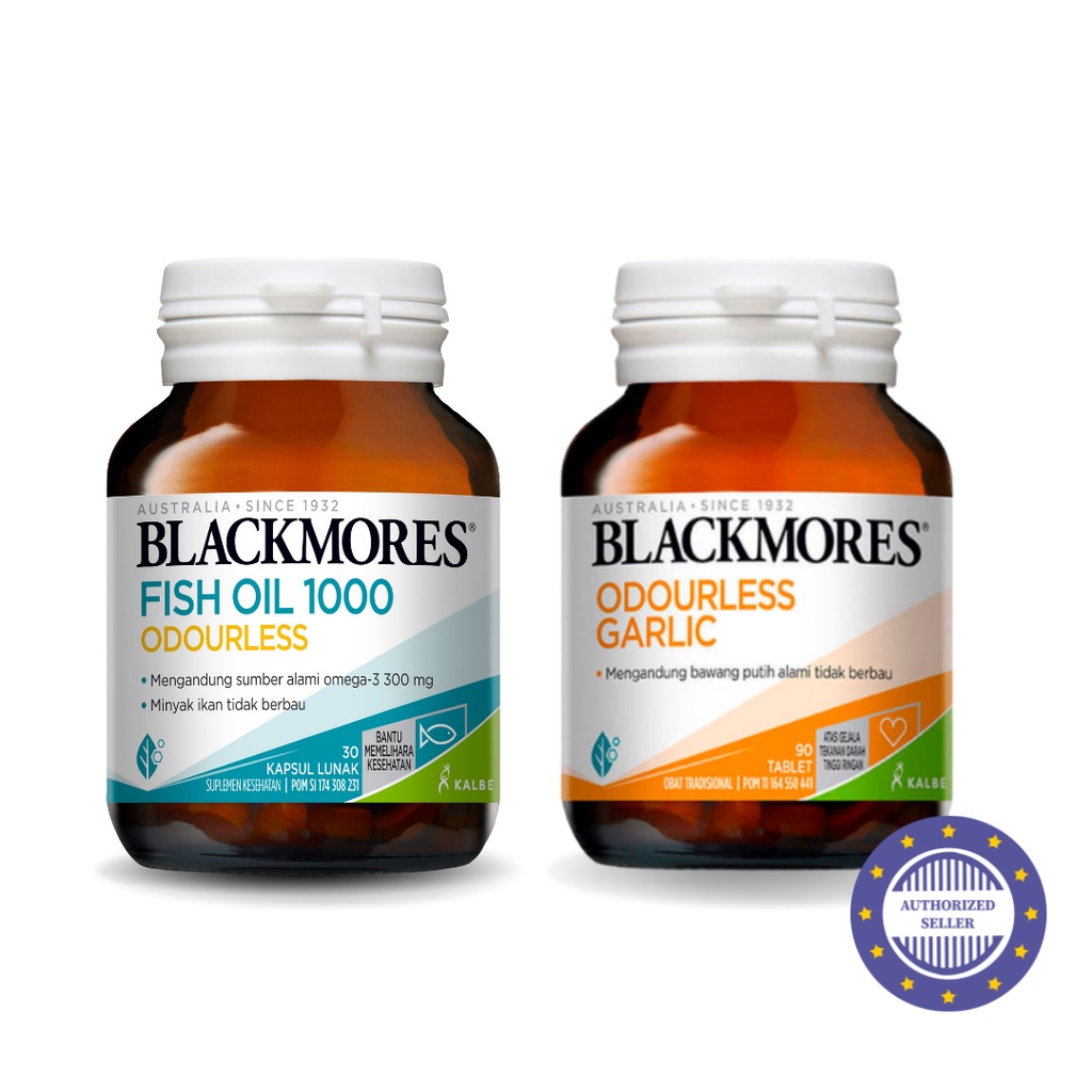 Blackmores Odourless Fish Oil - 30 Tablet dan Odourless Garlic - 90 tablet - Suplemen Daya Tahan Tub