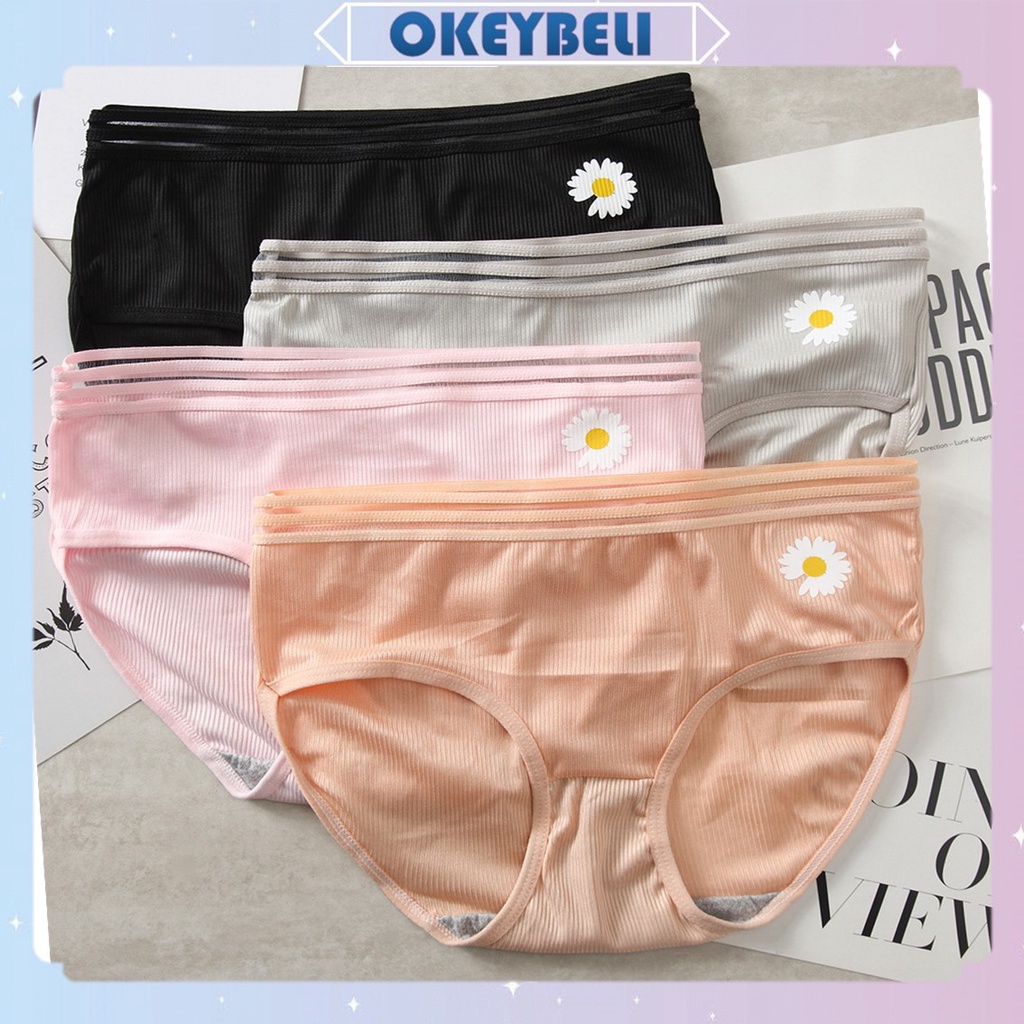 •OKEY BELI•CD693 Celana Dalam Wanita One Piece Mulus Motif Bunga Daisy Sutra Briefs Elastis Seamless
