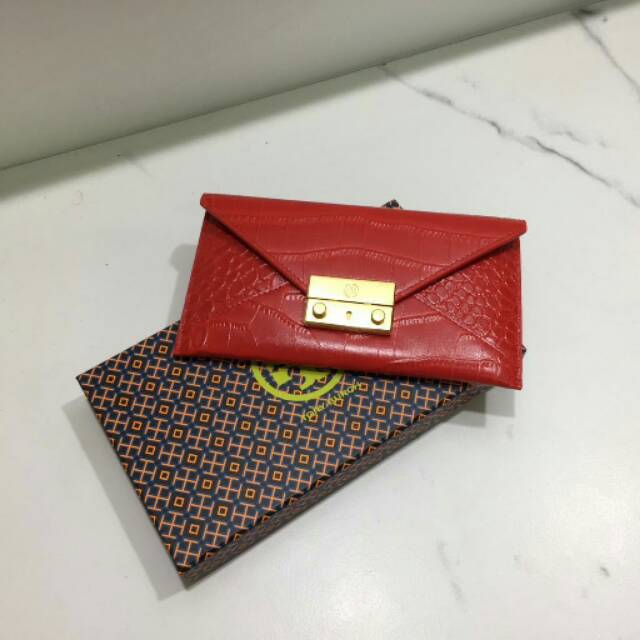 Tory Burch Juliette Embossed Envelope Wallet red merah maroon marun dompet purse tb toryburch ori