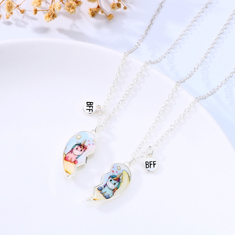 2pcs / Set Kalung Liontin Kartun Unicorn Untuk Pasangan