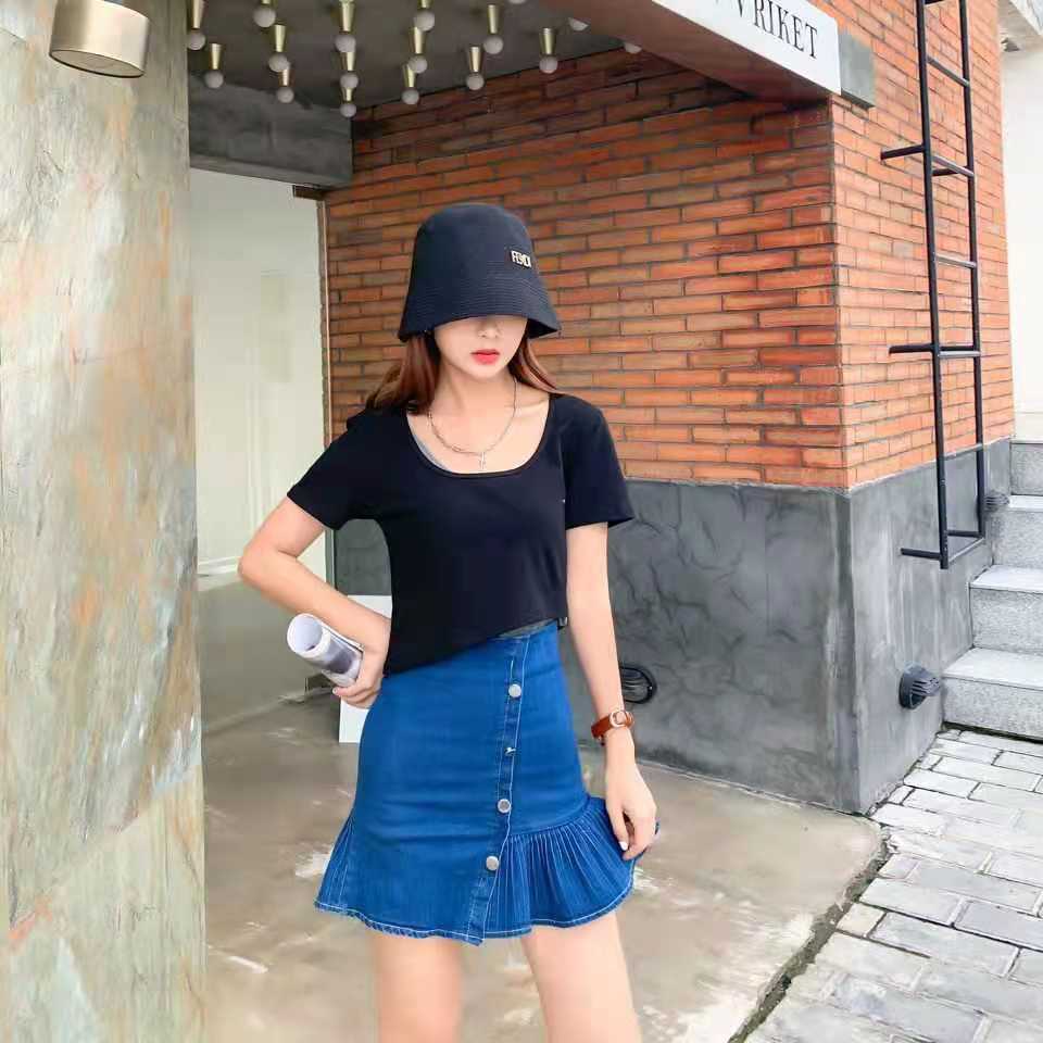 Rok denim Rok pelangsing pinggang ultra-tinggi rok dalam seperti celana rok lipit a-line wanita