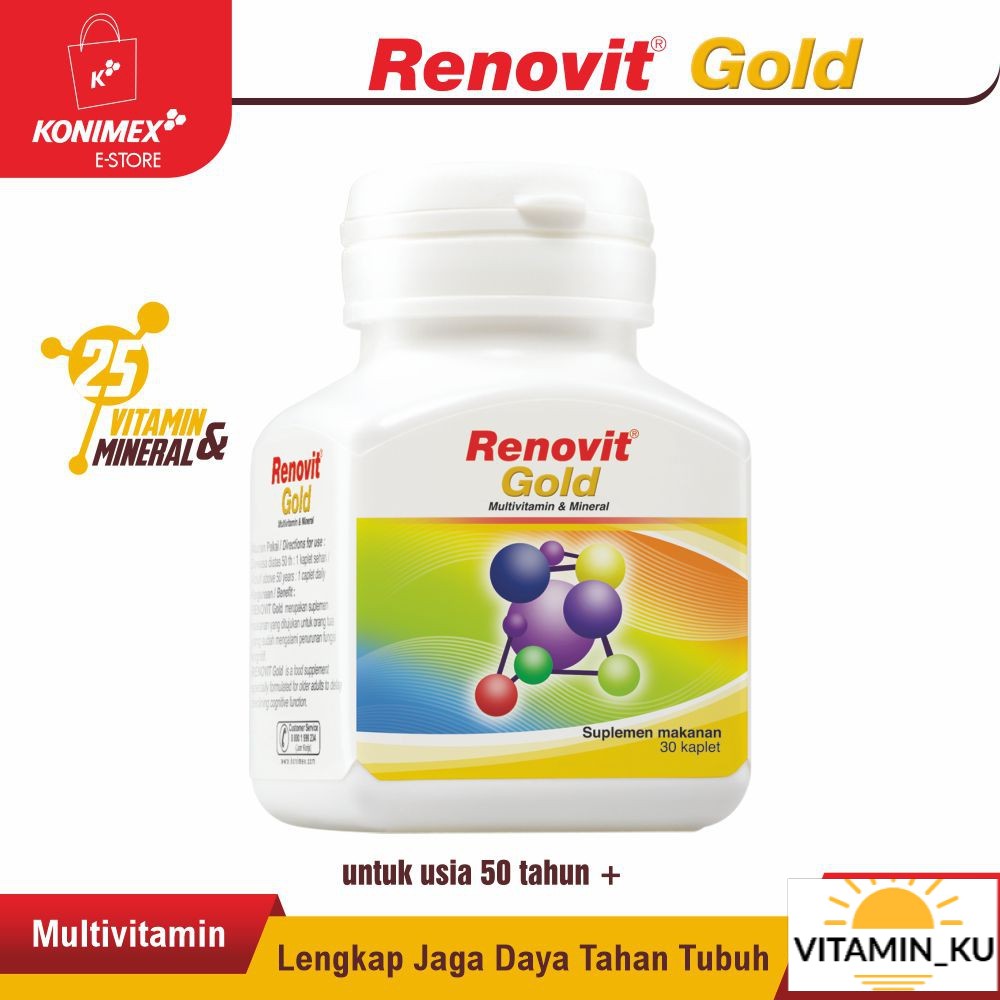 Renovit Gold Multivitamin &amp; Mineral Botol 30 Sehat &amp; Aktif di Usia 50+ #VITAMIN_KU