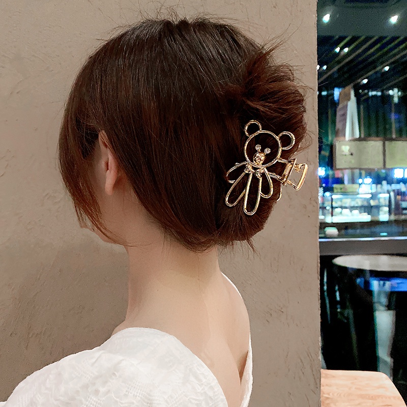 Lucu Kartun Beruang Tiga Dimensi Jepit Rambut lady's Korea fashion vintage Mutiara Logam Besar Ambil Klip