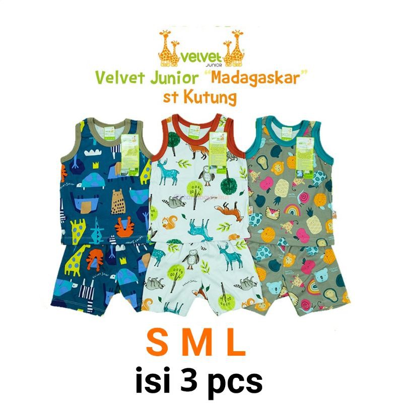 Velvet Junior madagascar setelan Kutunga S/M/L isi 3 pcs. XL/ XXL 1 PASANG