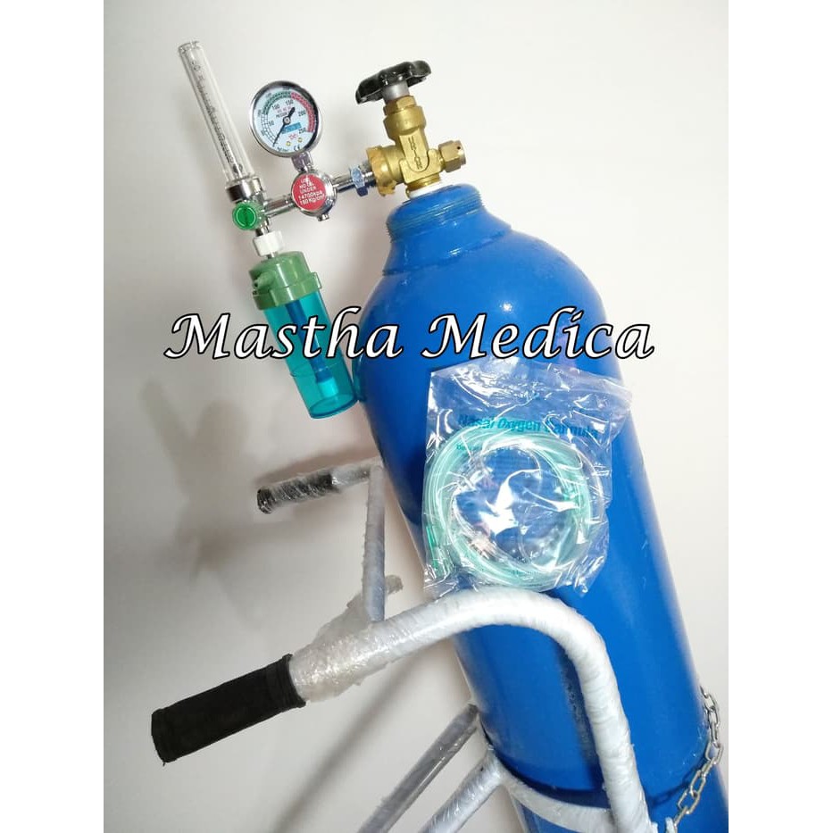 Tabung Oxygen 6 M3 + Isi Oksigen & Paket Lengkap (Dilengkapi Troli regulator Selang O2)