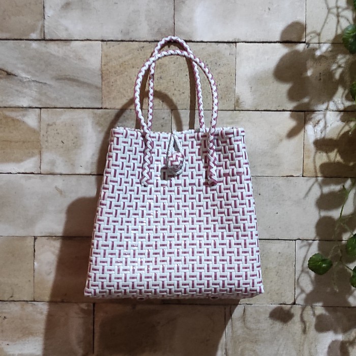 

✨ BISA COD ✨ plm tas anyaman platik small - white pink