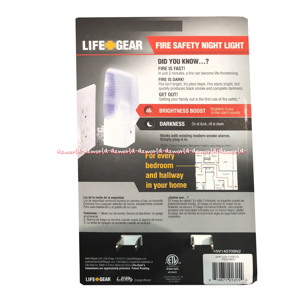 Life Gear Fire Safety Night Light Alarm Kebakaran dan Lampu Tidur