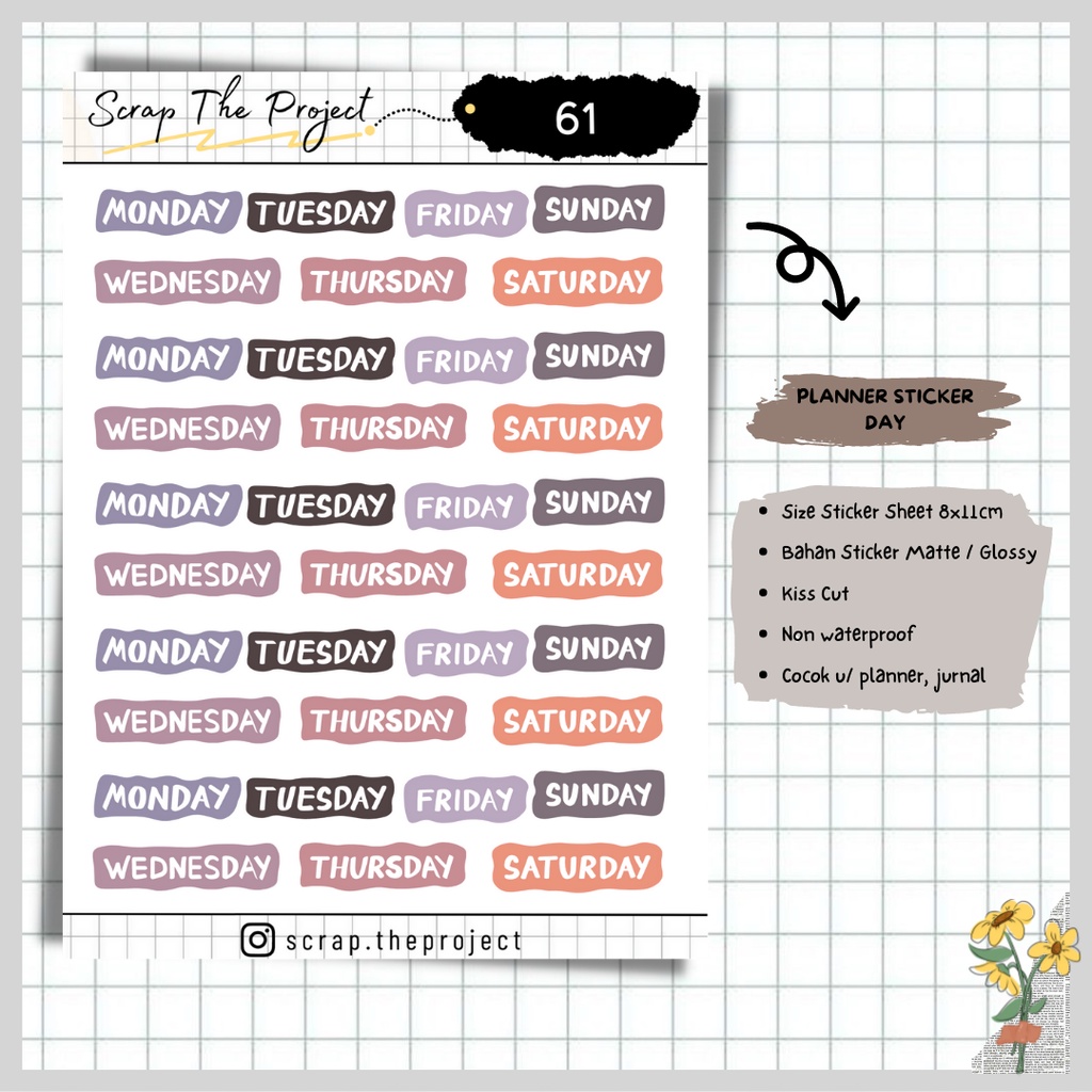 

STICKER PLANNER JOURNAL / STICKER NAME OF DAY / STP - 61