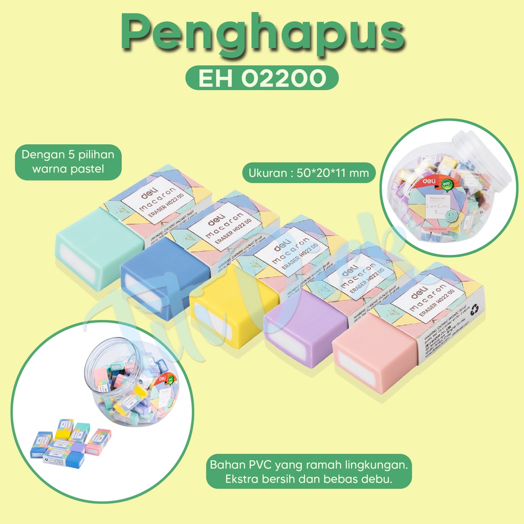 

Penghapus pensil deli EH02200 / eraser / stip warna warni pastel 1 pcs