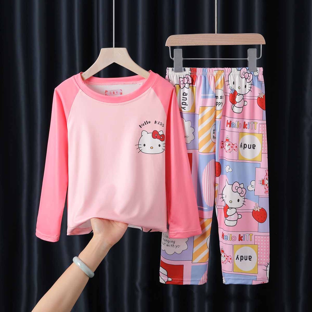 【Happy Baby】3-11Tahun Piyama Setelan Baju Tidur Anak Perempuan Cewek Karakter Lengan Panjang Celana Panjang S-03