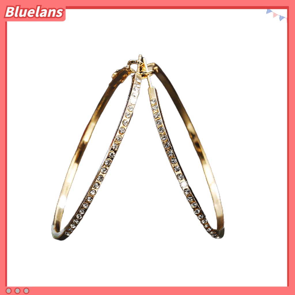 1 Pasang Anting Hoop Bentuk Bulat Aksen Berlian Imitasi Untuk Wanita
