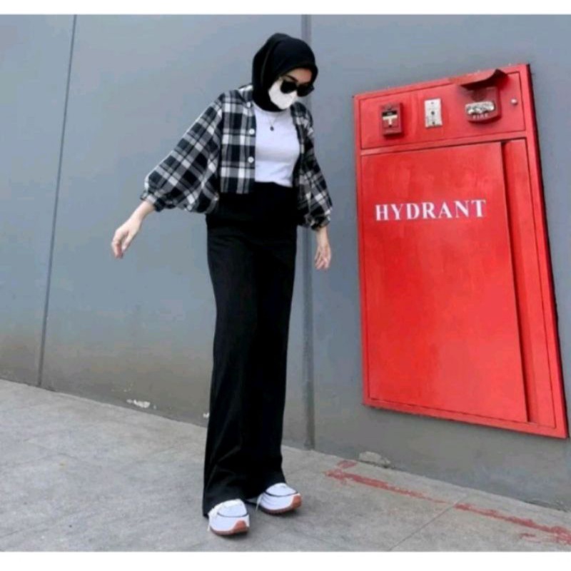 CROP TOP FLANEL LENGAN BALON/ KEMEJA FLANEL WANITA / KEMEJA CROP / KEMEJA WANITA