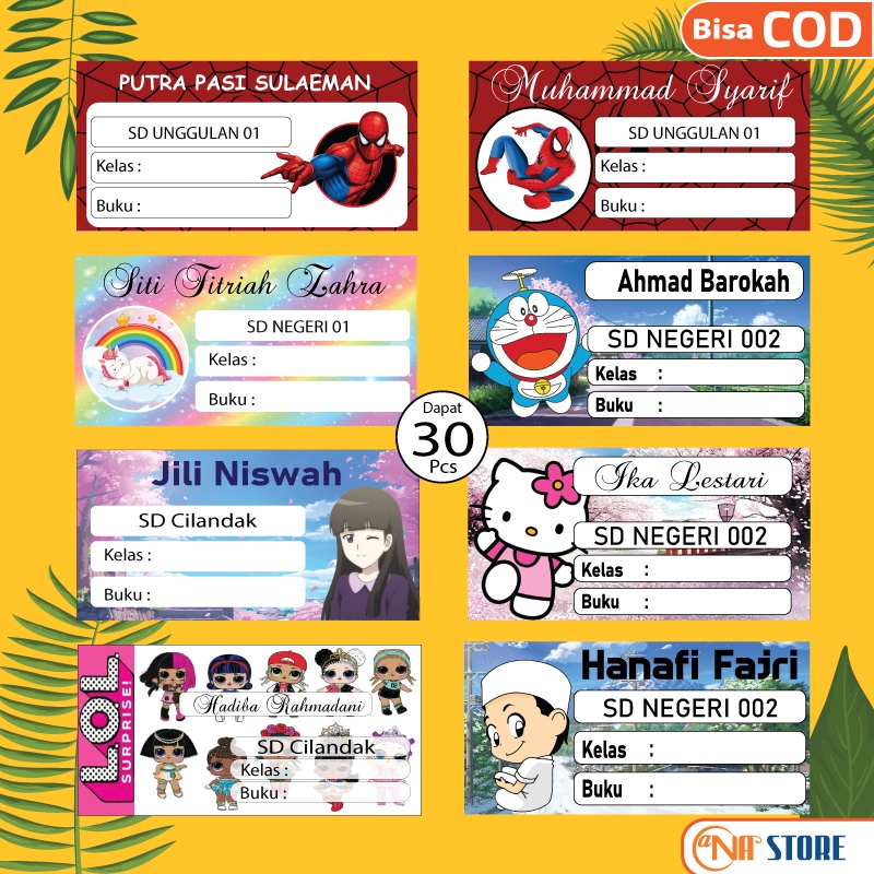 

30 Pcs Stiker buku pelajaran label nama buku pelajaran