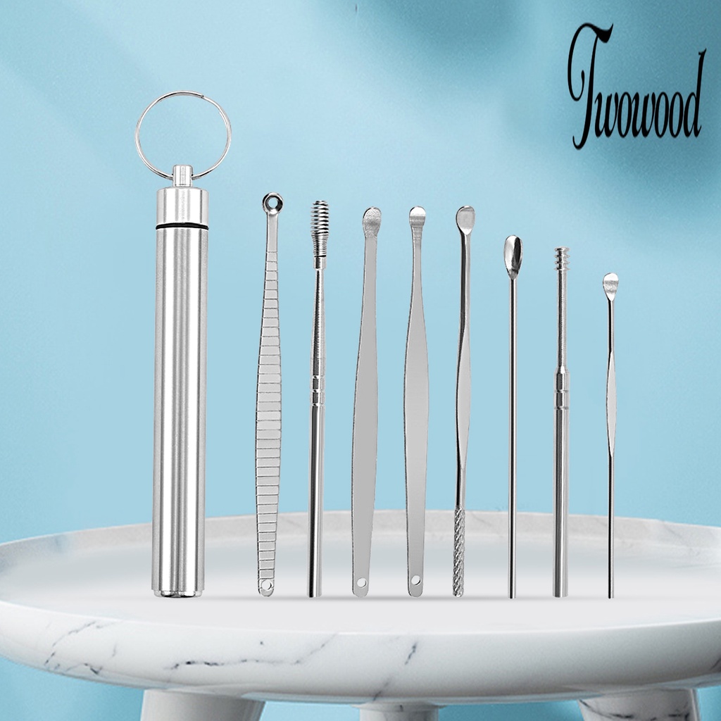 8pcs / Set Earpick Bahan Stainless Steel Anti Slip Reusable Untuk Perawatan Telinga