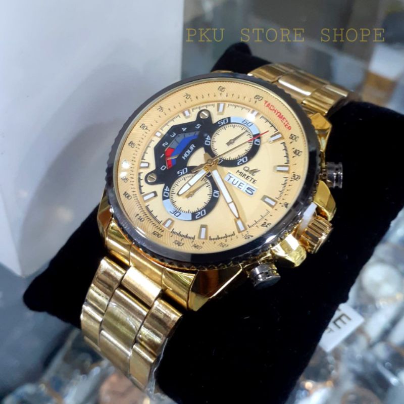 Jam Tangan Pria Mirete Ori Strap Rantai Original Analog Quarsa Sporty Import | Realpic Sesuai Foto READY stok | Jam Tangan Pria Anti Air |  Jam Tangan Cowok Water Resistant | Free Box | Jam Tangan Import Cowok | Jam Tangan Kasual Mirete Fitur Tanggal Hari