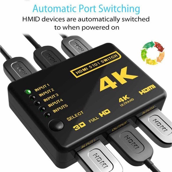 HDMI SWITCH 5 PORT PLUS REMOTE 4K Ultra HD 3D Video HDMI