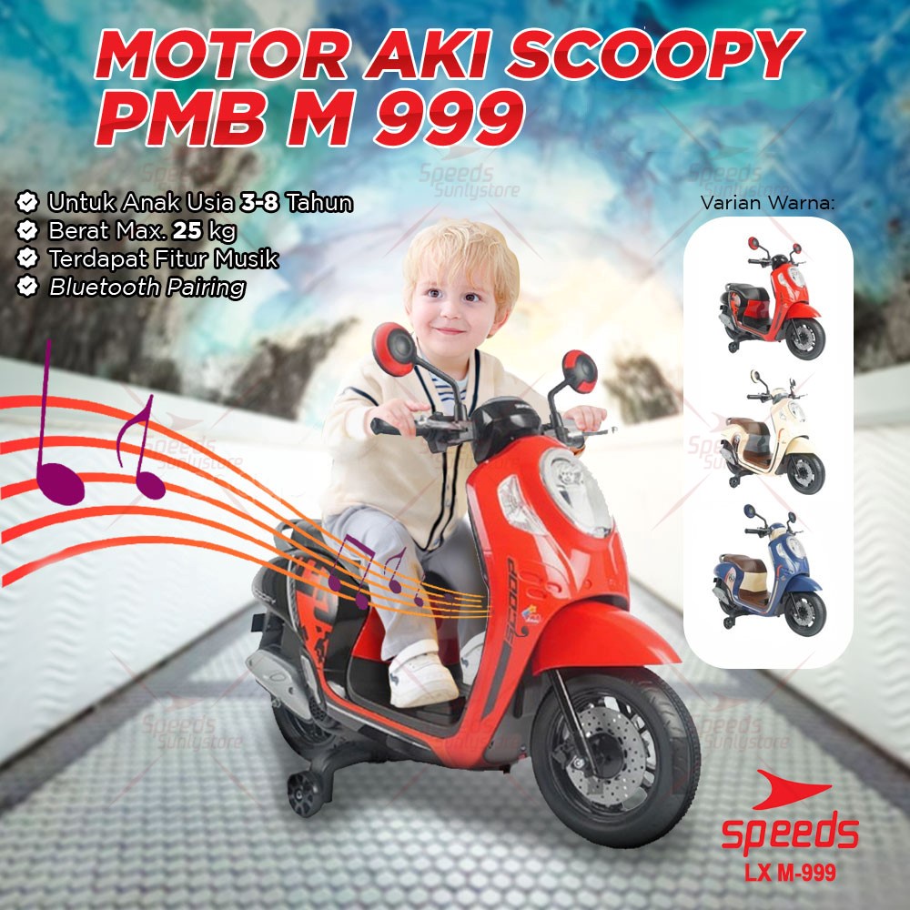 Motor Aki Anak Mainan Anak Motor Motoran Sepeda Motor Scoopy Mini Ban Karet Original PMB M999