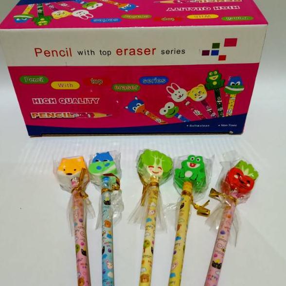 

♗ SATU PACK ( 24 PCS ) PENSIL PLUS PENGHAPUS KARAKTER HEWAN LUCU