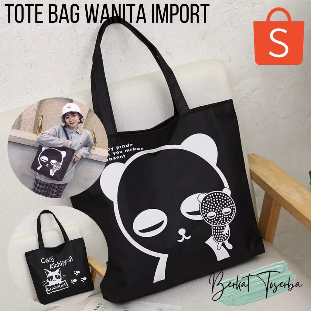 VS BG  - Tas Tote Bag Wanita Simple Elegant Shoulderbag Totebag Import Murah kanvas zipper