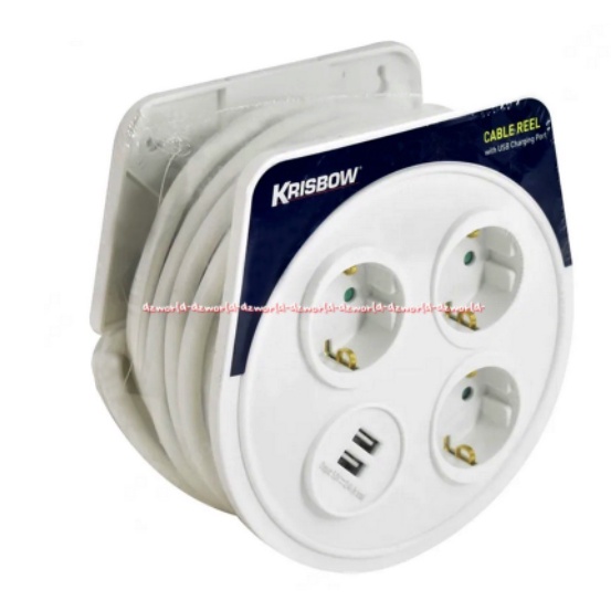 Krisbow Cable Reel With USB Charging Port 7m Kabel Gulung Putih Dengan Charge Usb Hp Handphone