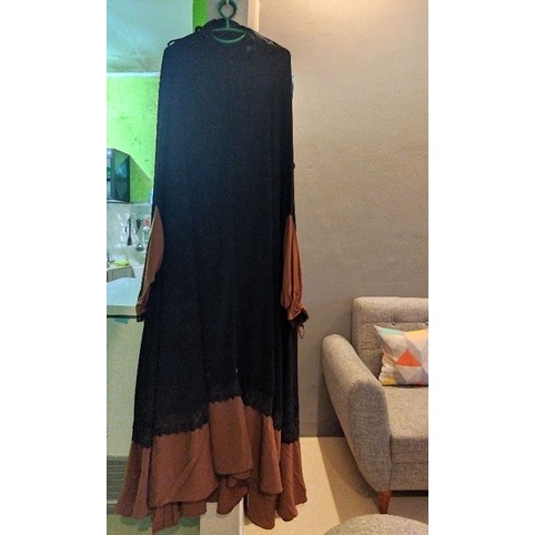 Preloved Khimar floor lenght umbrella Warna jetblack kombinasi Mustrad