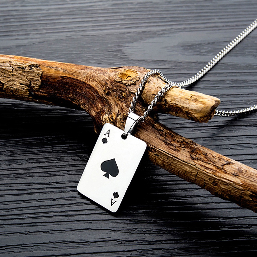 Hu Hu Hu Hu Hu Alat Bantu Pasang Kacamata♡ Kalung Dengan Liontin Bentuk Kartu Poker Sekop Hati Bahan Titanium Steel Untuk Harian