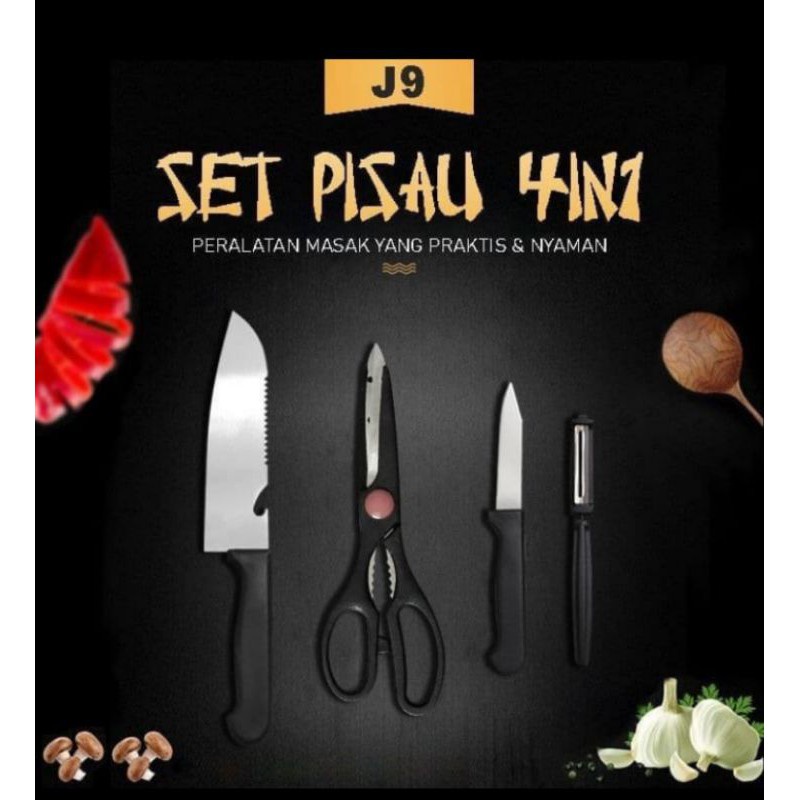 Termurah Pisau Dapur 4in1 Pisau Stainless Pisau Buah Gunting Pengupas j9