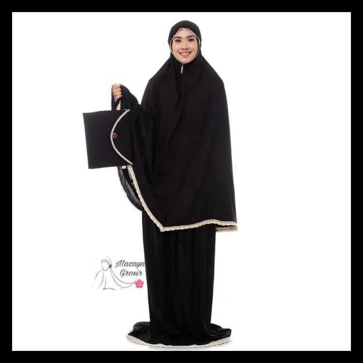 MUKENA RAYON BALI POLOS HITAM RENDA