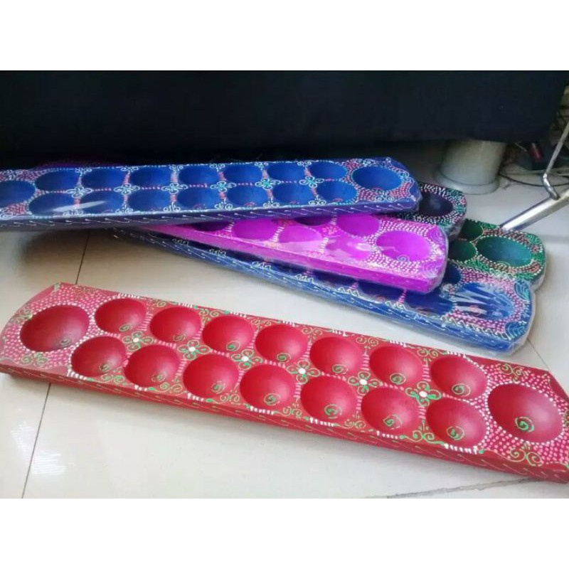 Congklak dakon kayu liapat Motif batik+biji kerang