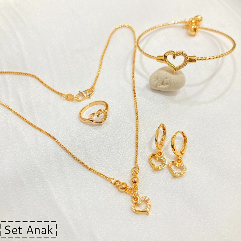 Set Perhiasan Anak Love Lapis Emas Aksesoris Perhiasan Fashion Anak Gelang Cincin Anting Kalung Xuping