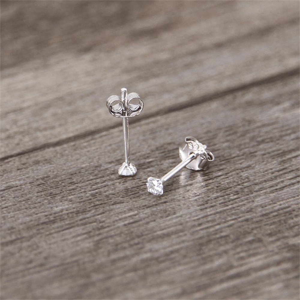 1 Pasang 3mm Mini S925 Sederhana Sterling Silver Wanita Piercing Stud Earrings