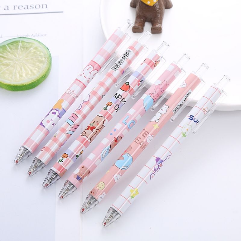 [COD] 6 pcs 1 set Pulpen Gel Mekanik Cute Gaya Korea Import Bulpoin Gel 0.5 mm Bulpen Pen