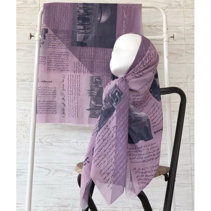 (COD) TERLARIS !!! HIJAB KORAN ARAB / KRUDUNG VOAL MOTIF ARAB / HIJAB VIRAL / HIJAB SEGI EMPAT-Ungu muda