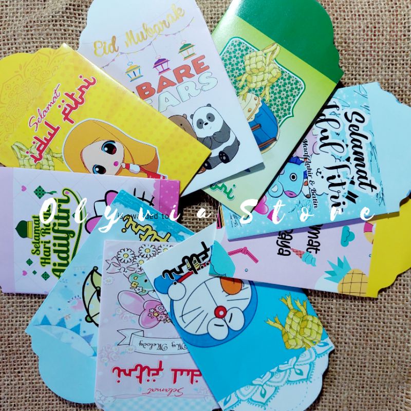 

Amplop lebaran glossy 7x11,5 cm karakter kartun cartoon lucu doraemon panda hello kitty idul fitri