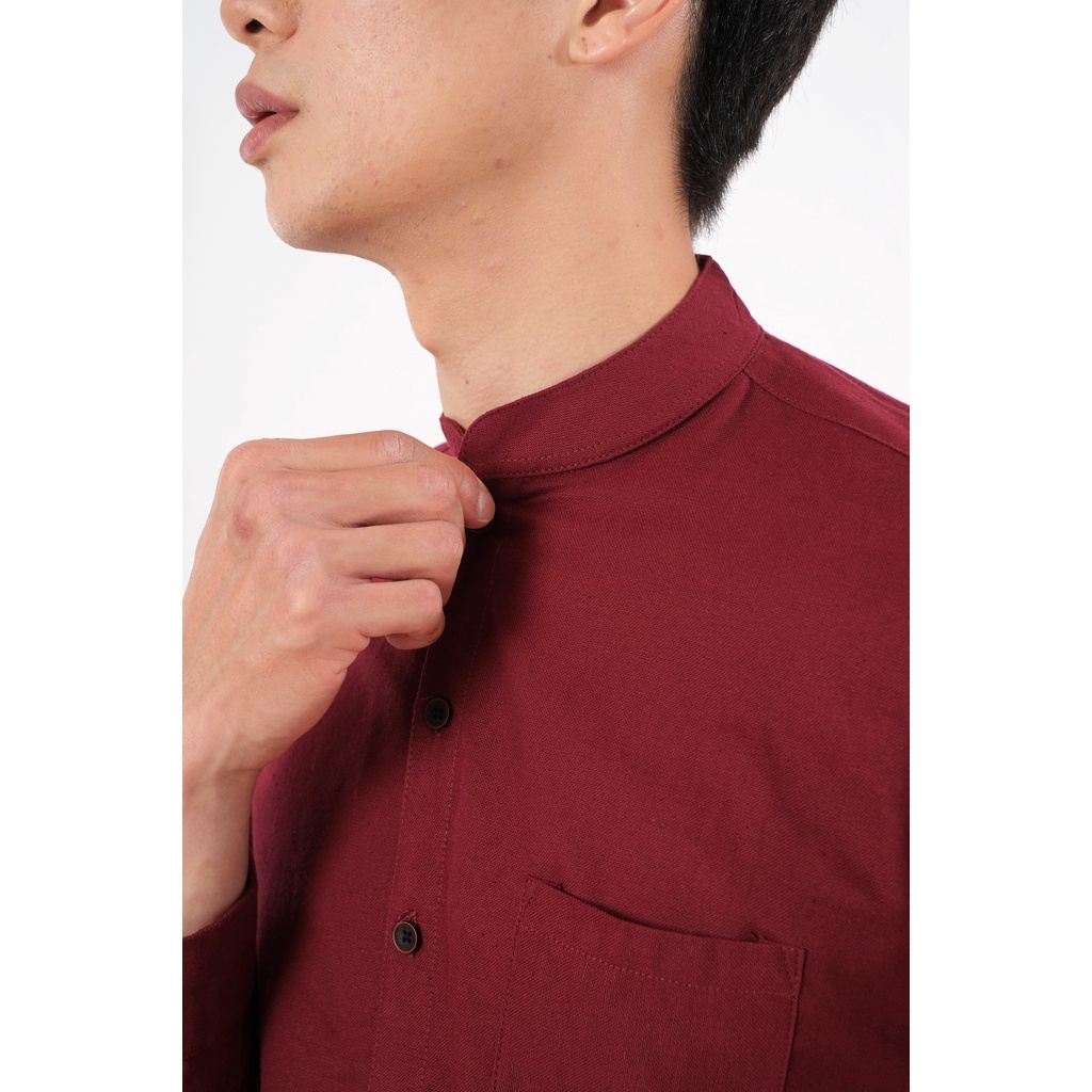 SANVANINA Kemeja Pria Shanghai Polos Soft Twill Panjang Maroon Kareem - E-1414C