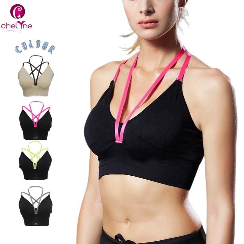 Chelyne Sport Bra Strappy Seamless  M33 V-Neck Bahan Rajut