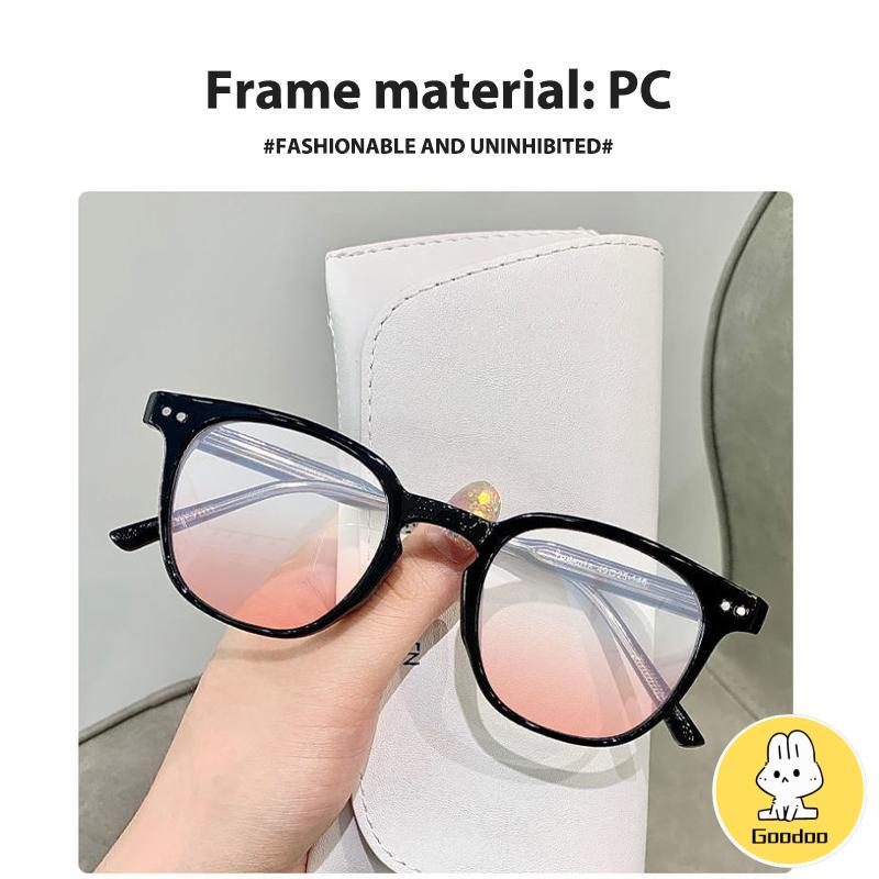 Kacamata Bingkai Hitam Gradient Pink Blush Glasses Wanita Trendi Wajah Bulat untuk Foto -Doo