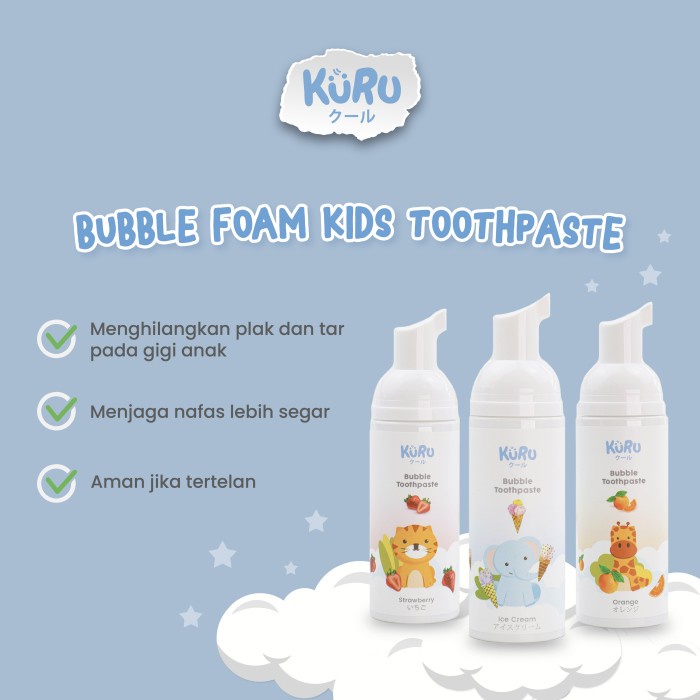 Kuru Bubble Foam Kids Toothpaste | Pasta Gigi Odol Busa Anak - Strawberry