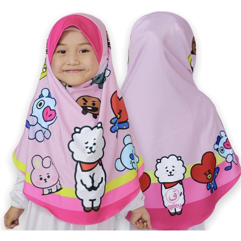 BERGO HIJAB INSTANT PRINTING ANAK MOTIF BT21 / HIJAB ANAK LUCU KARAKTER / JILBAB ANAK KEKINIAN