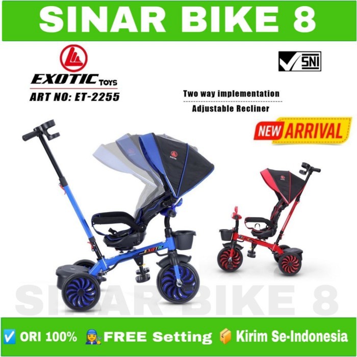 SepedaTricycle anak Roda Tiga 3 EXOTIC ET-2255 Kursi Putar Musik Sandaran Rebah