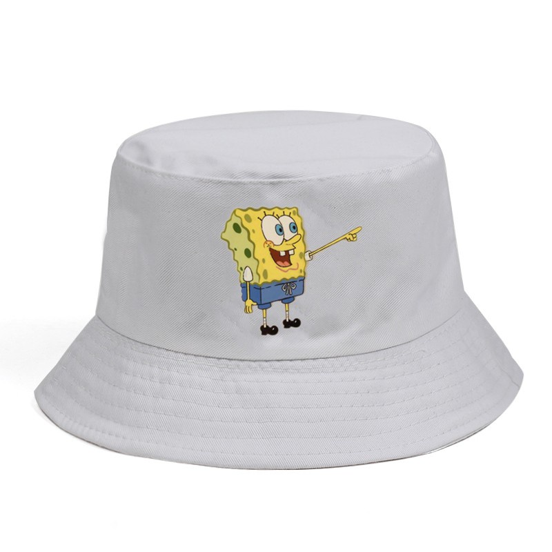 Topi Bucket Motif Print Anime Spongebob Squarepants Patrick Star Squidward Bahan Katun Untuk Unisex